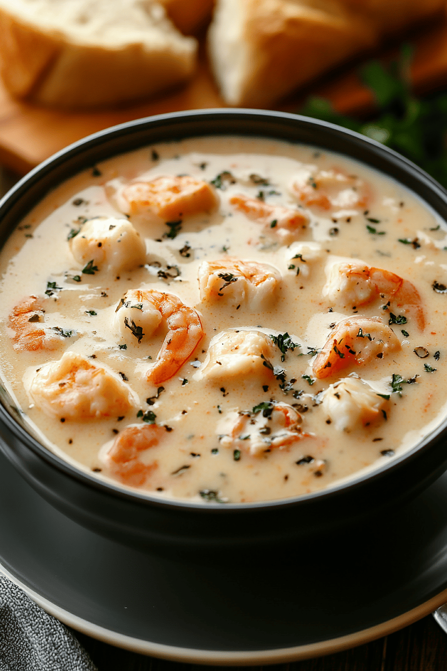Seafood Bisque Recipe ingredients organized and measured on kitchen counter