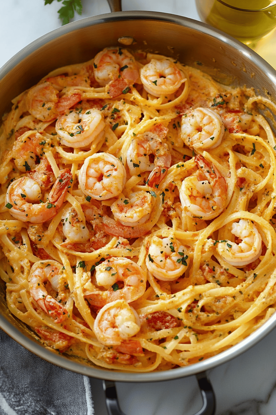 Shrimp Pasta Recipe final dish beautifully presented and ready to serve