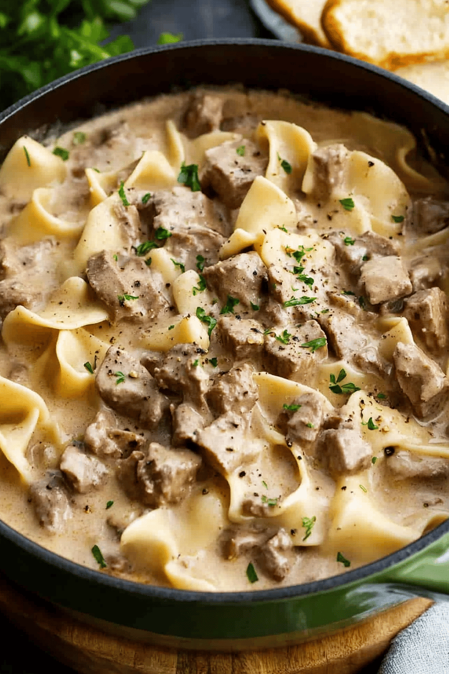 Slow Cooker Beef Stroganoff ingredients organized and measured on kitchen counter
