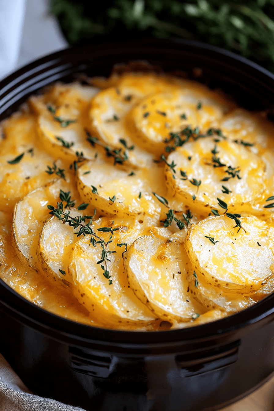 Slow Cooker Scalloped Potatoes ingredients organized and measured on kitchen counter