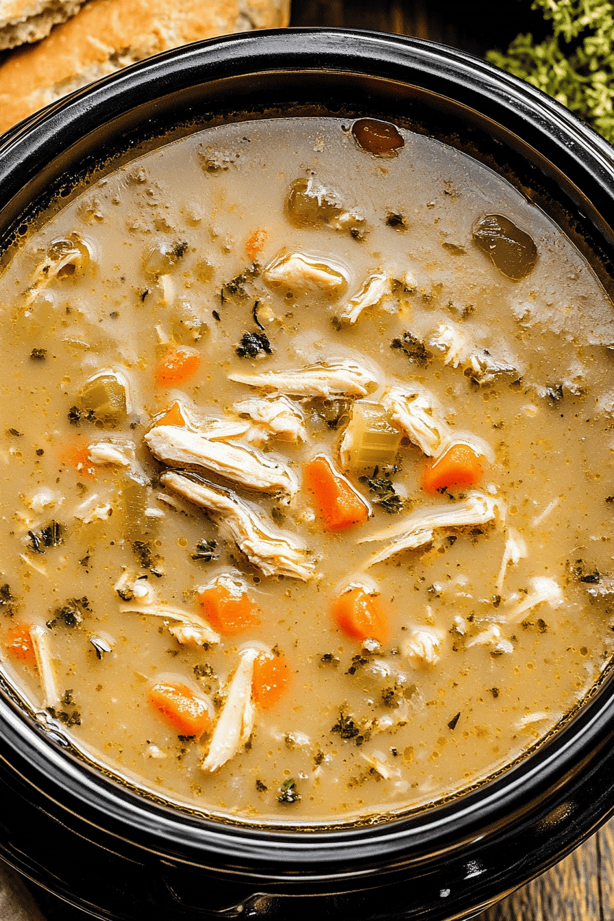 Slow Cooker Turkey Soup final dish beautifully presented and ready to serve