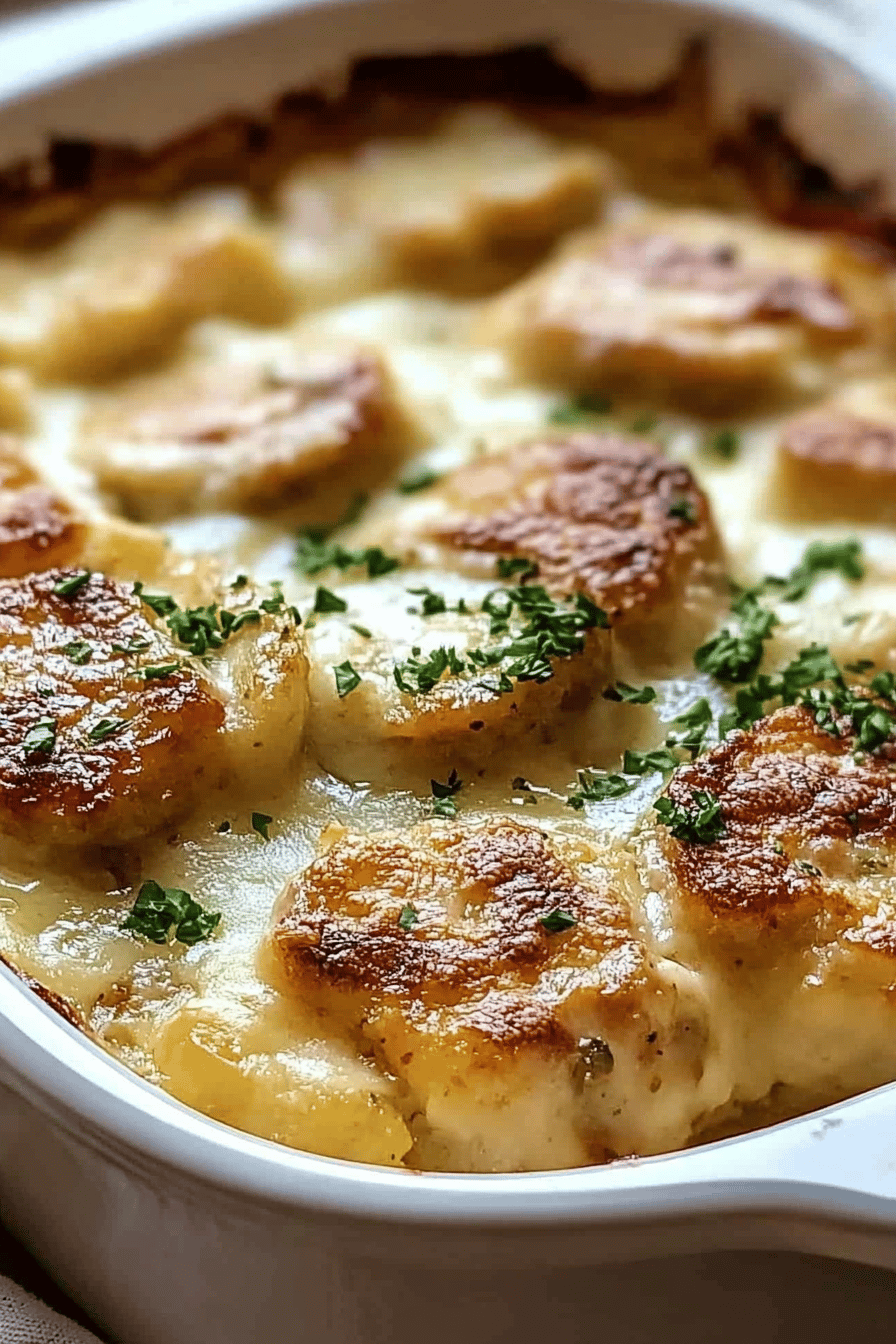 Smothered Pork Chop Casserole slice on plate showing perfect texture and swirl pattern
