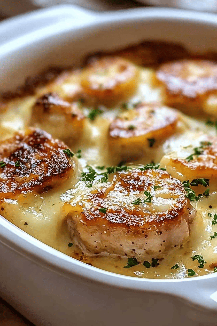 Smothered Pork Chop Casserole final dish beautifully presented and ready to serve