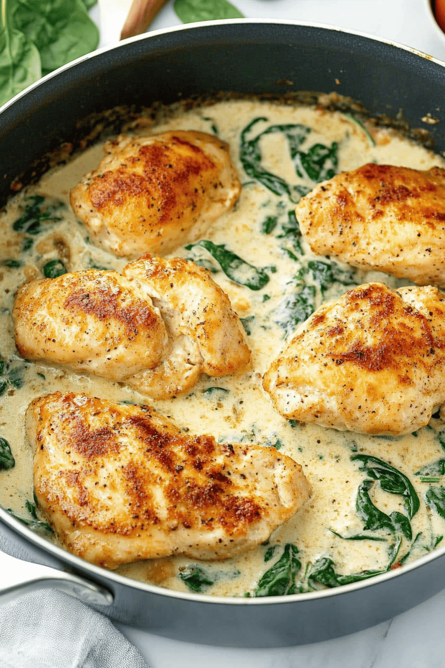 Spinach Chicken Dinner ingredients organized and measured on kitchen counter