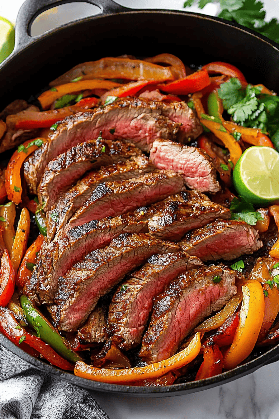 Steak Fajitas Recipe ingredients organized and measured on kitchen counter
