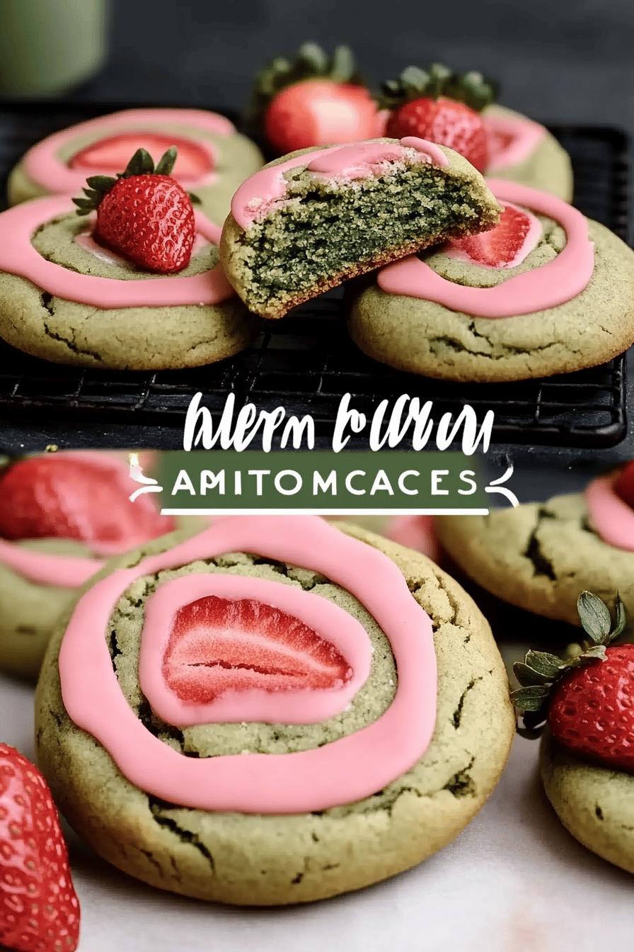 Strawberry Matcha Cookies slice on plate showing perfect texture and swirl pattern