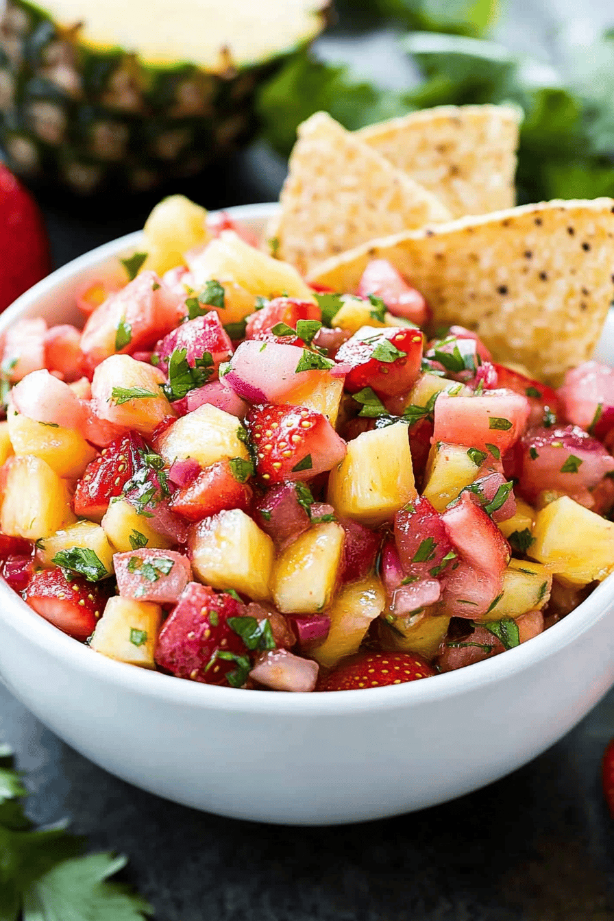 Strawberry Pineapple Salsa final dish beautifully presented and ready to serve