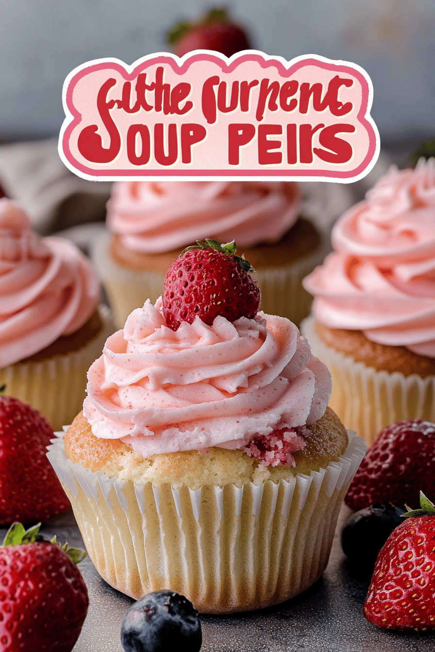 Strawberry Surprise Cupcakes final dish beautifully presented and ready to serve