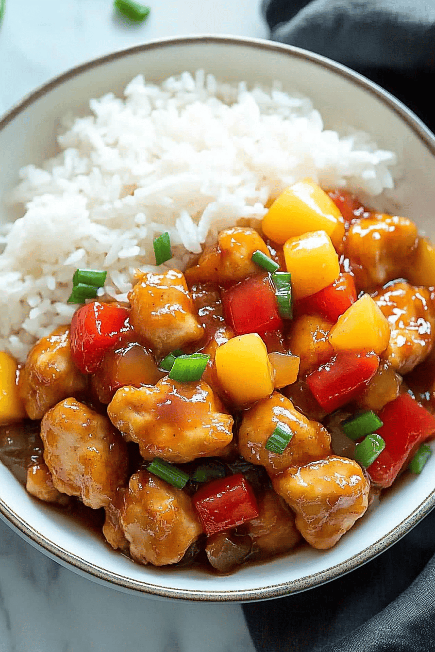 Sweet and Sour Chicken Recipe ingredients organized and measured on kitchen counter