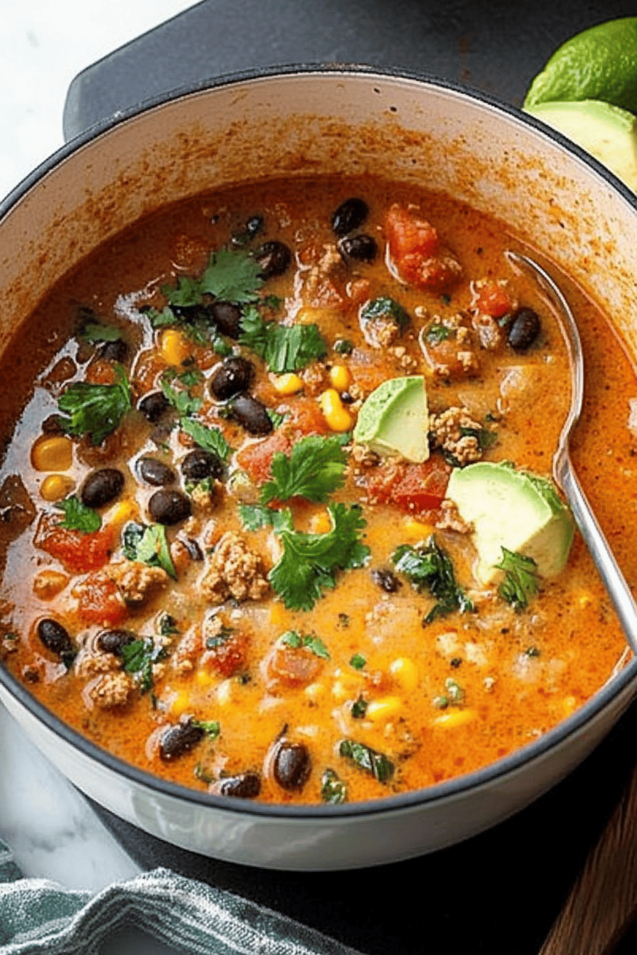 Taco Soup Recipe slice on plate showing perfect texture and swirl pattern