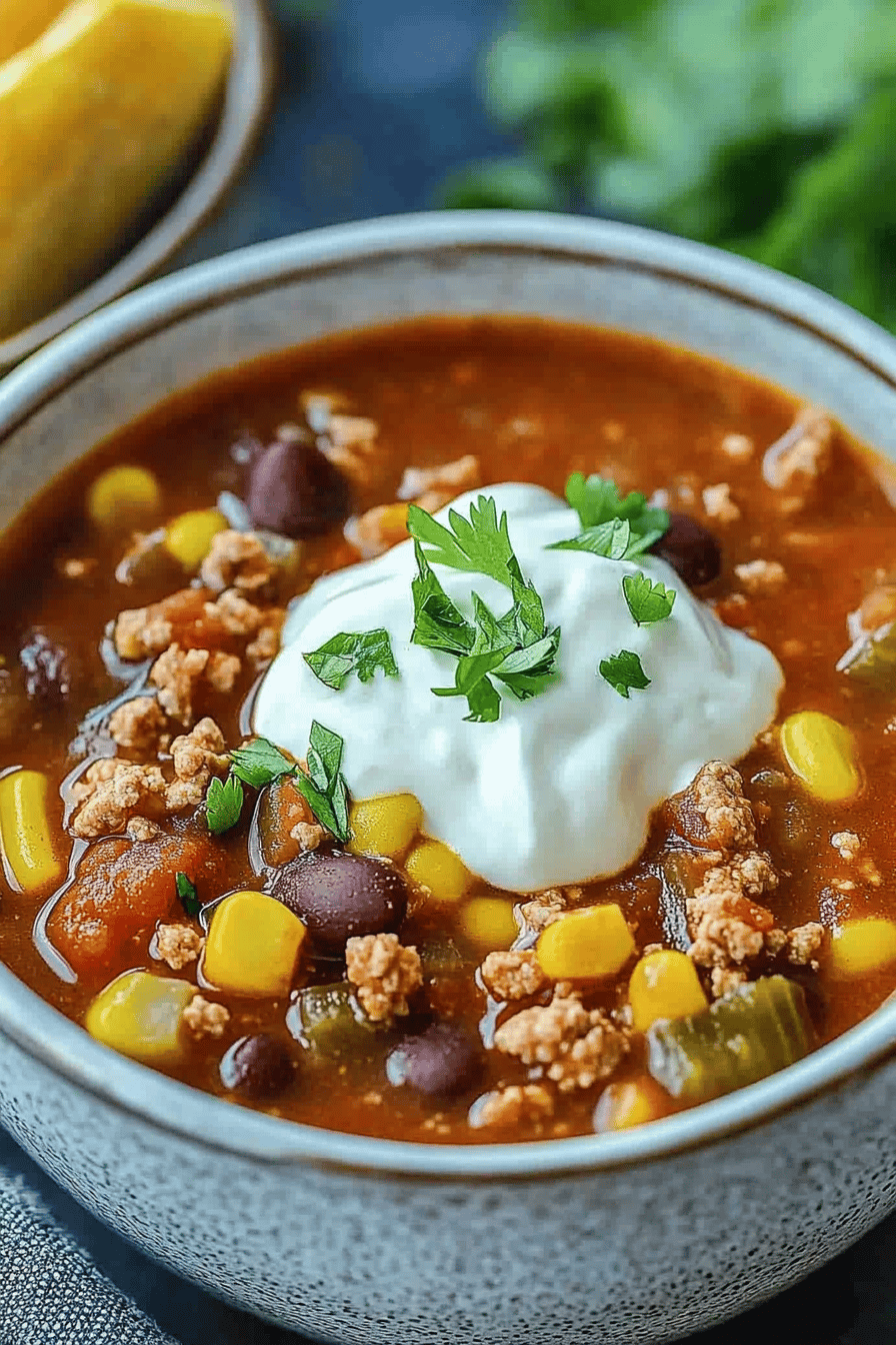 Taco Soup Recipe ingredients organized and measured on kitchen counter