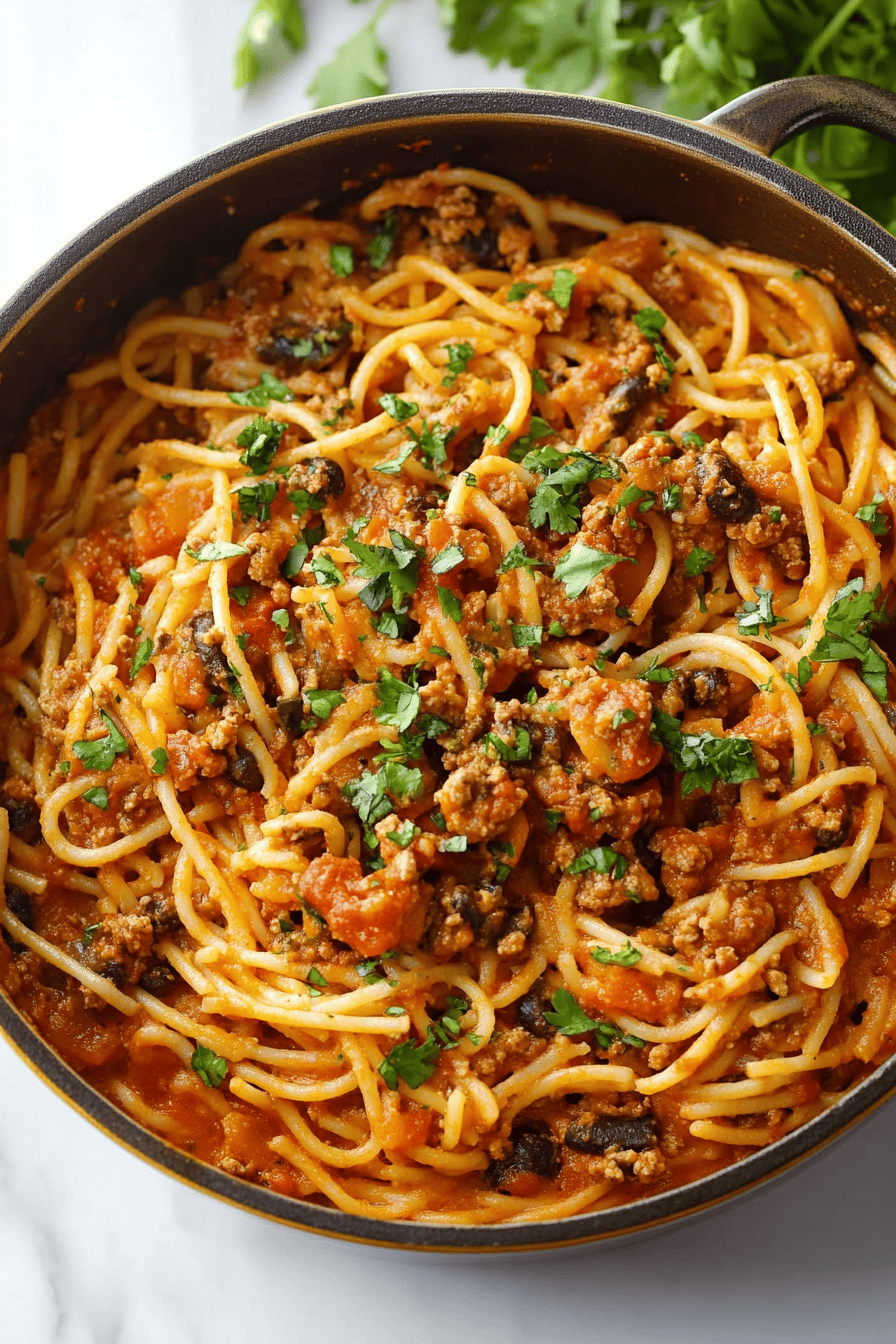 Taco Spaghetti Recipe final dish beautifully presented and ready to serve