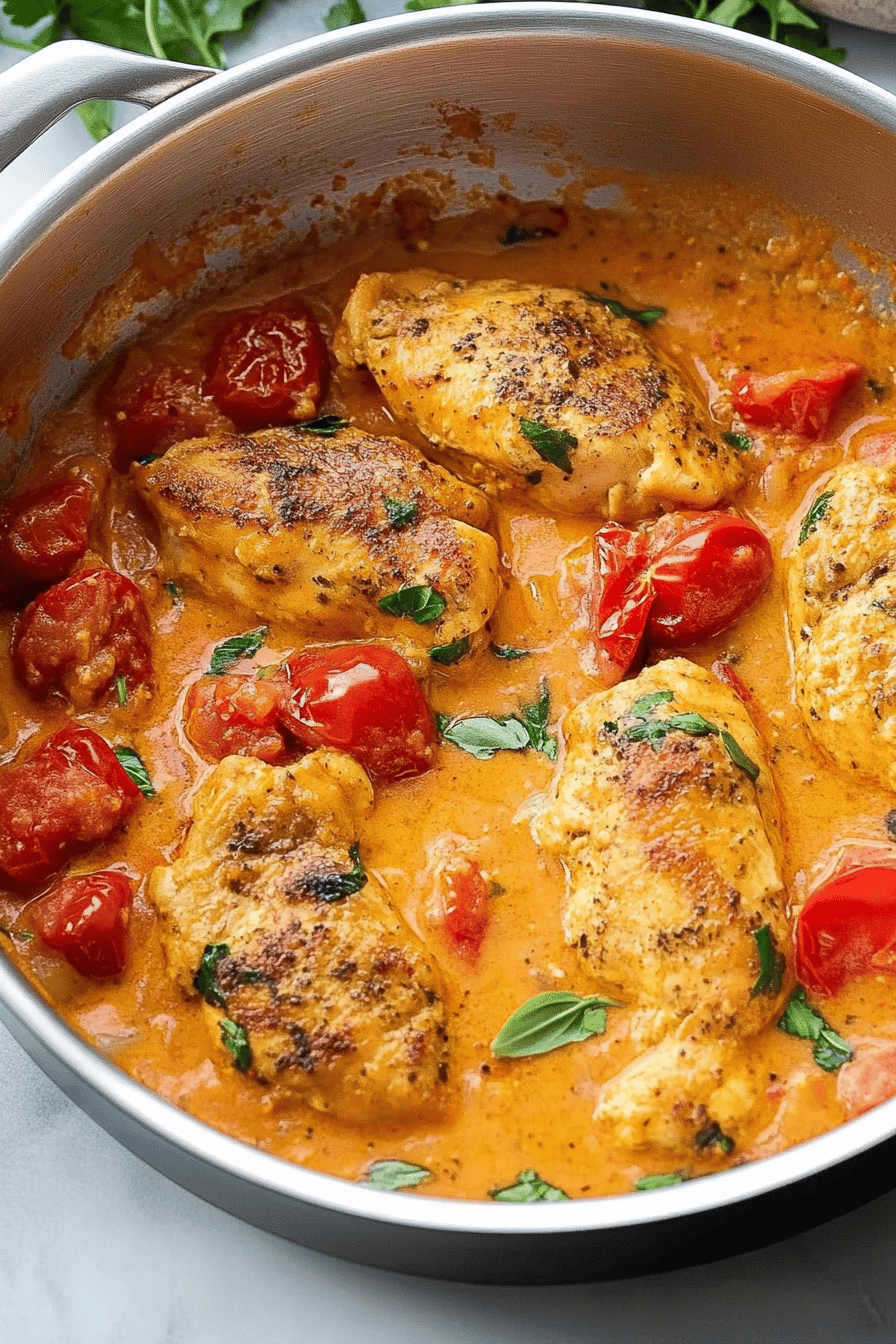 Tomato Chicken Recipe final dish beautifully presented and ready to serve