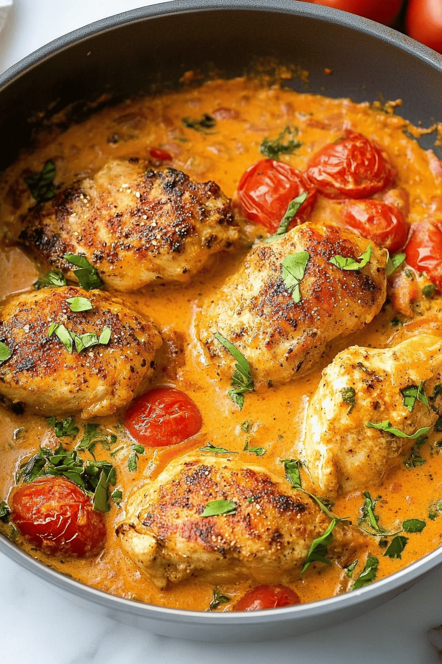 Tomato Chicken Recipe ingredients organized and measured on kitchen counter