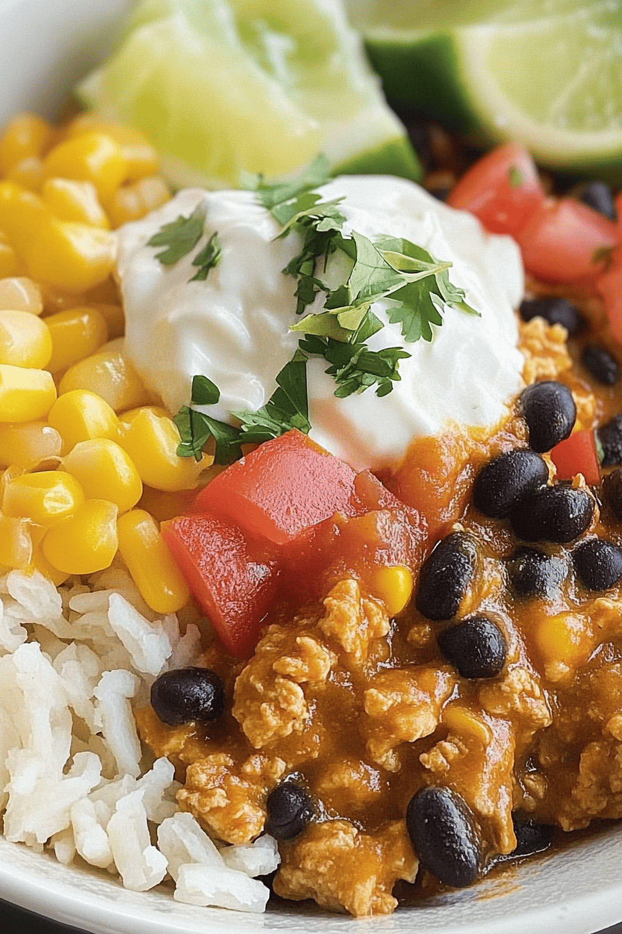 Turkey Taco Burrito Bowls final dish beautifully presented and ready to serve