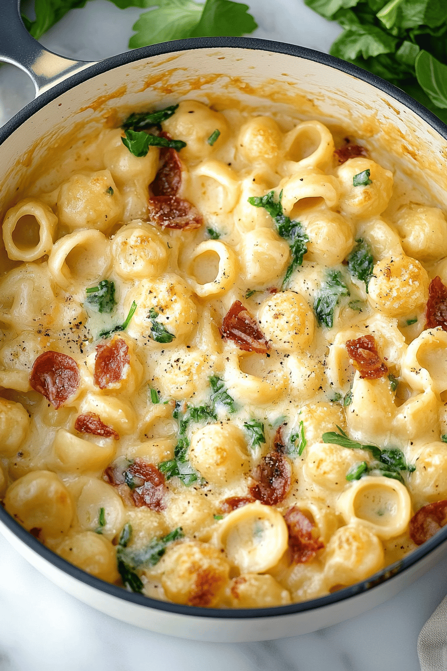Tuscan Mac and Cheese final dish beautifully presented and ready to serve