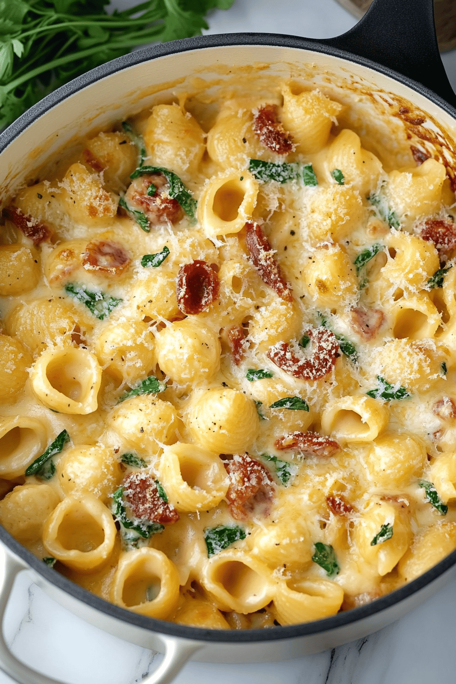 Tuscan Mac and Cheese ingredients organized and measured on kitchen counter