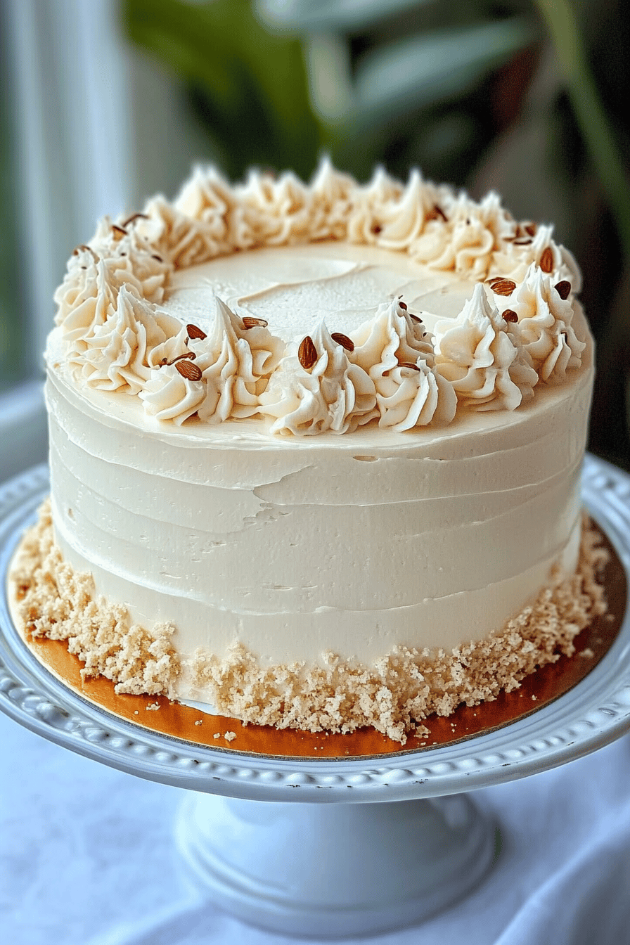 White Almond Wedding Cake Recipe final dish beautifully presented and ready to serve