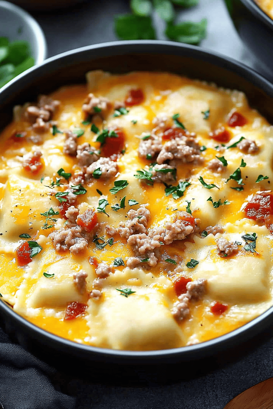 bake ravioli with meat sauce final dish beautifully presented and ready to serve