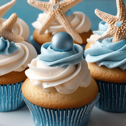 beach-themed cupcakes
