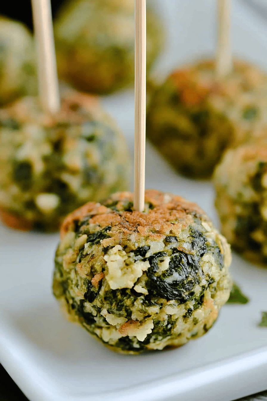 spinach balls recipe slice on plate showing perfect texture and swirl pattern