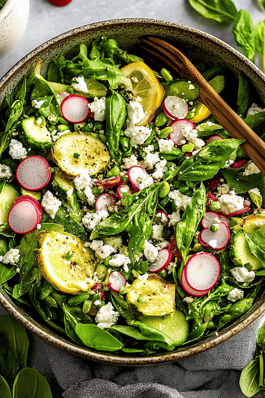 spring salad tips slice on plate showing perfect texture and swirl pattern