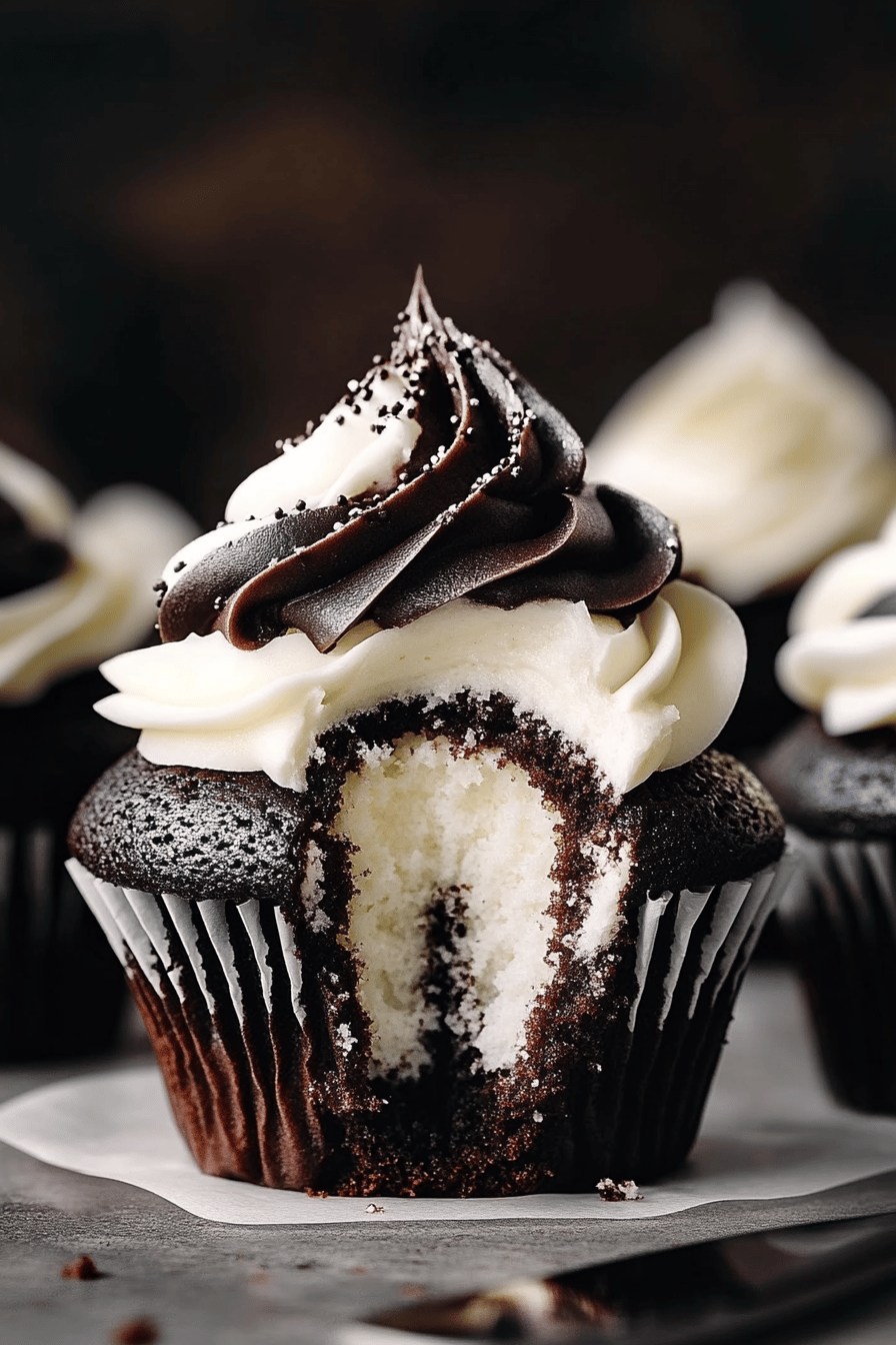 Black and White Cupcake ingredients organized and measured on kitchen counter