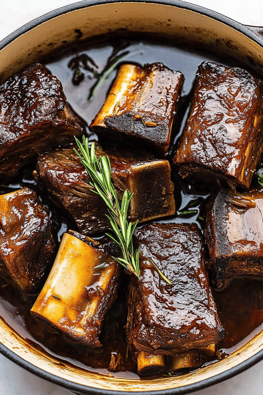 Braised Beef Short Ribs slice on plate showing perfect texture and swirl pattern