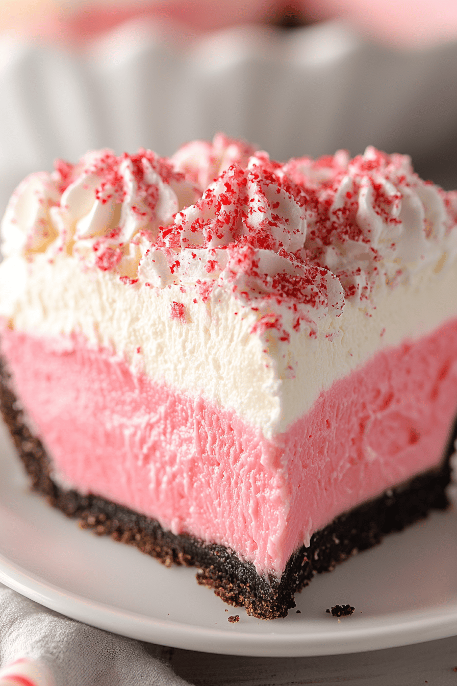 Candy Cane Pie Recipe slice on plate showing perfect texture and swirl pattern