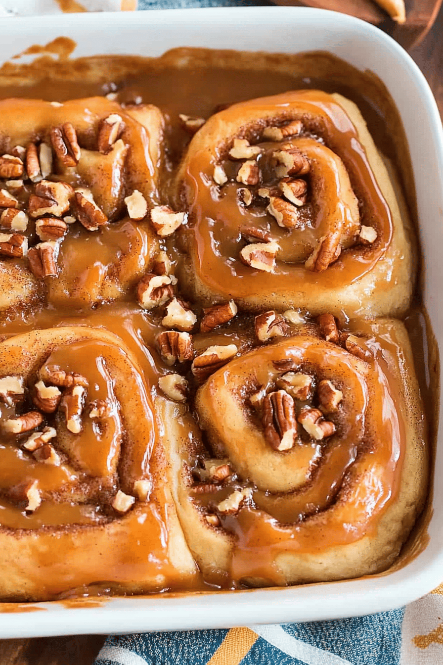 Caramel Pecan Cinnamon Rolls slice on plate showing perfect texture and swirl pattern