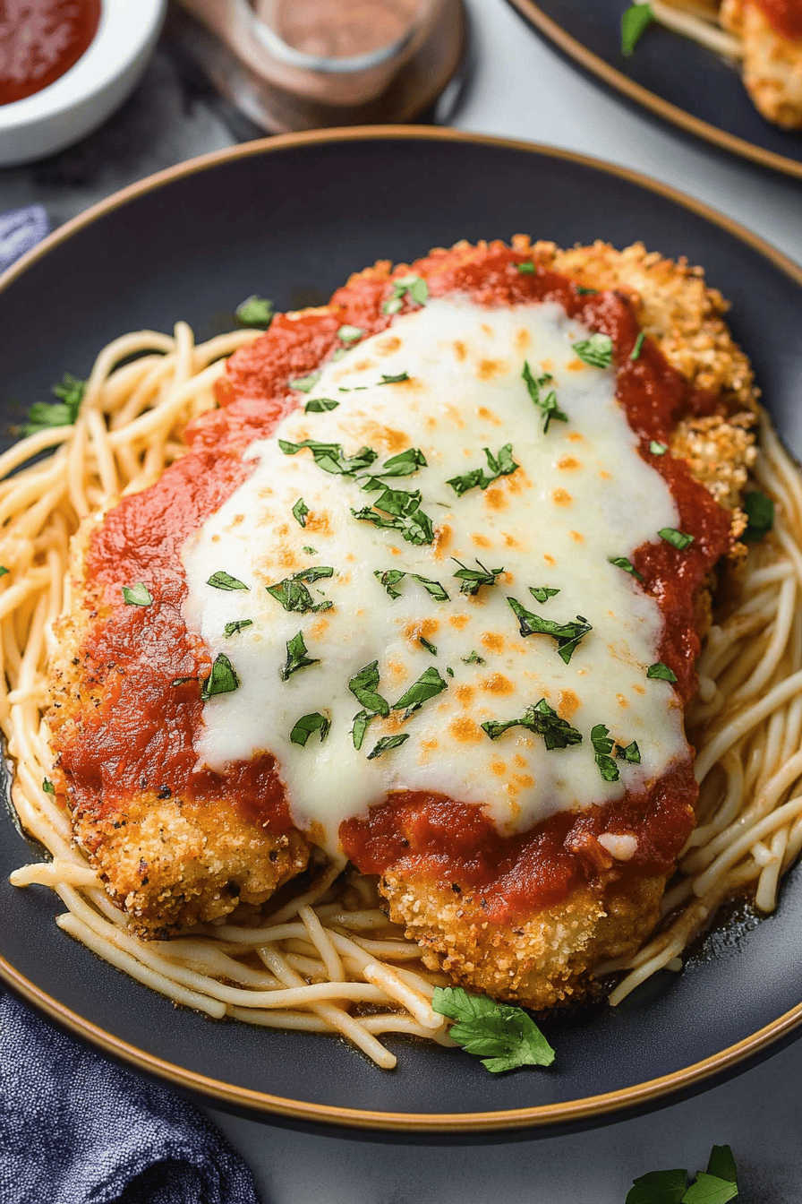 Chicken Parmesan Recipe slice on plate showing perfect texture and swirl pattern