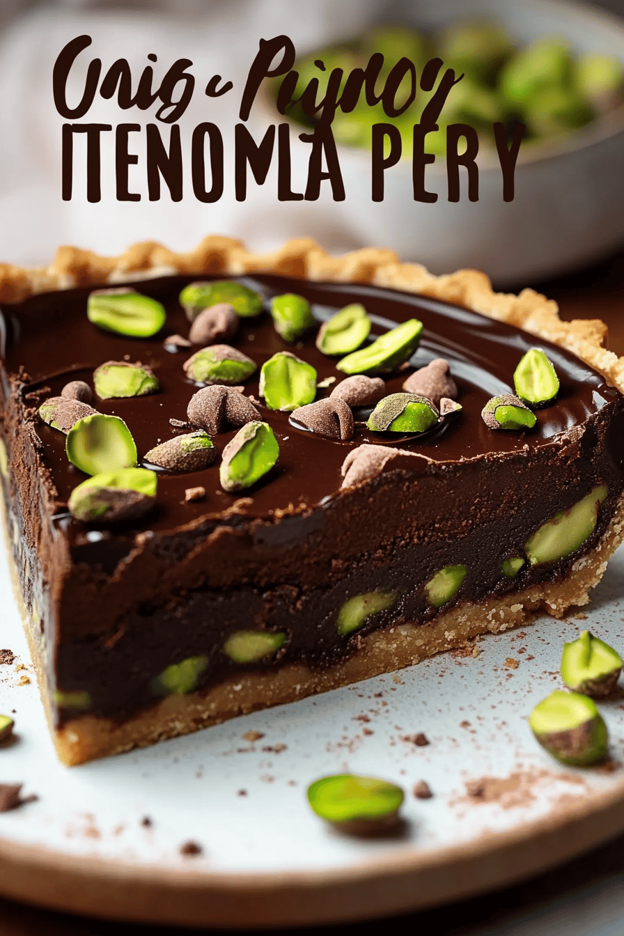 Chocolate Pistachio Tart Recipe slice on plate showing perfect texture and swirl pattern