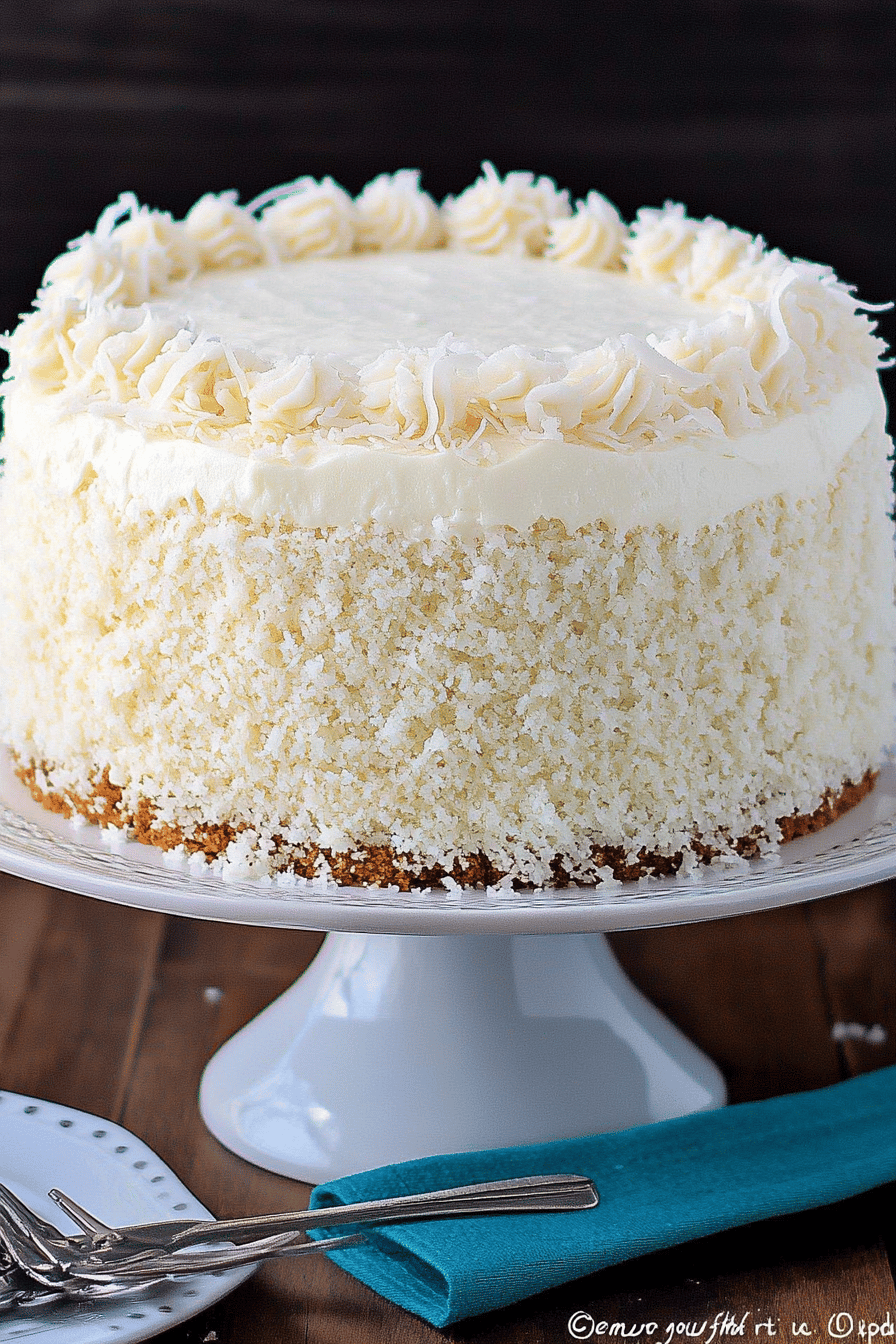 Coconut Layer Cake slice on plate showing perfect texture and swirl pattern