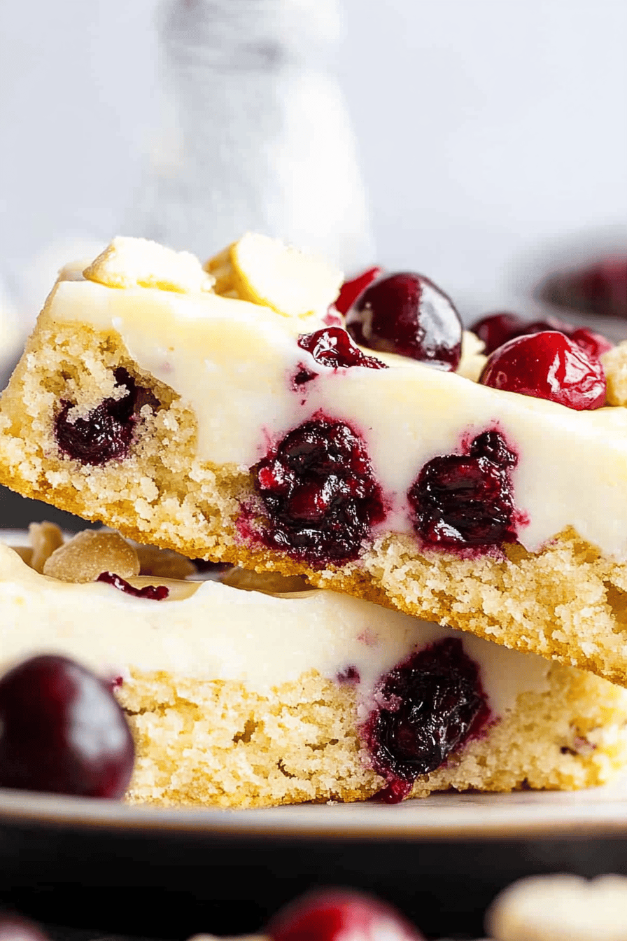 Cranberry bliss bars slice on plate showing perfect texture and swirl pattern