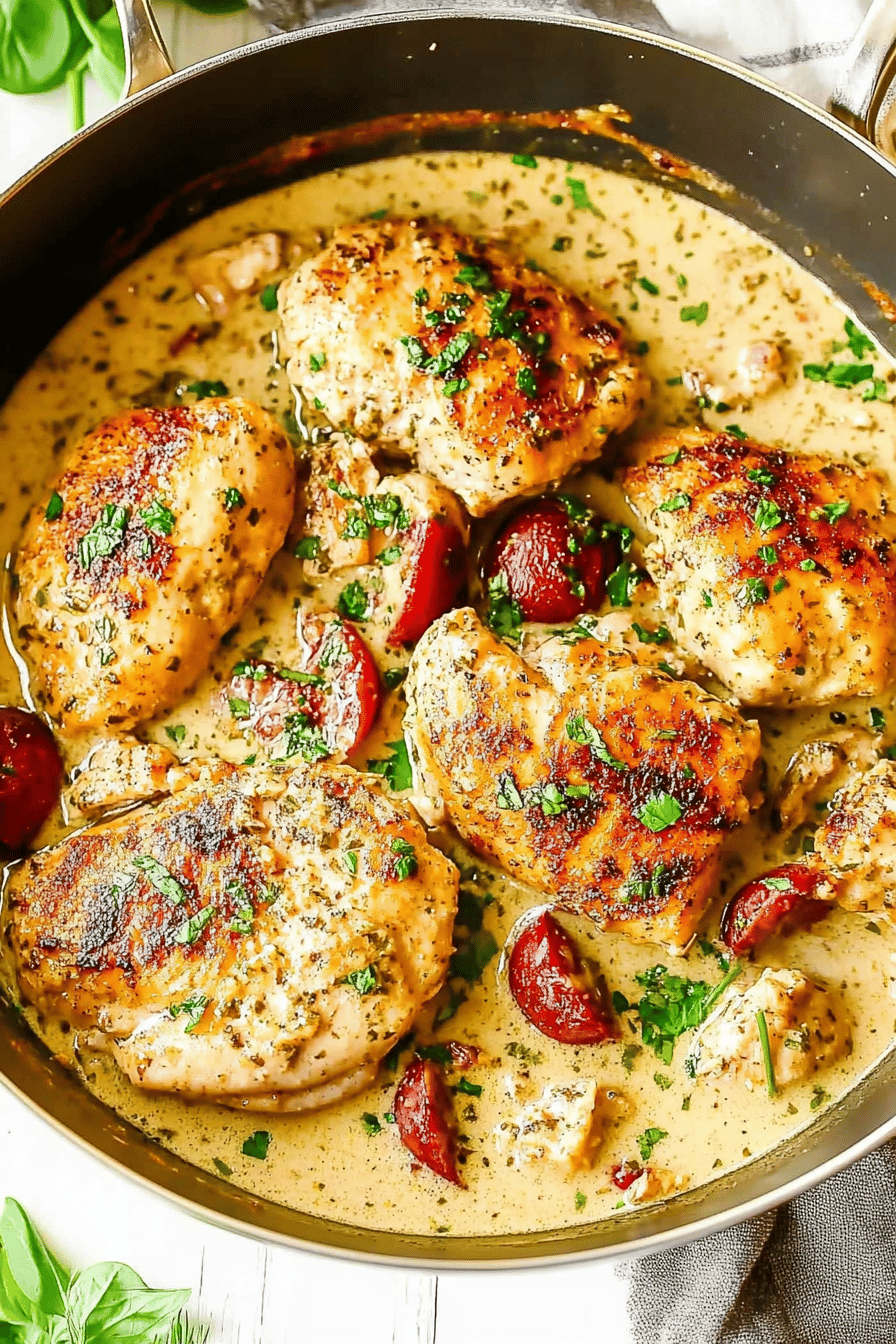 Creamy Tuscan Chicken slice on plate showing perfect texture and swirl pattern
