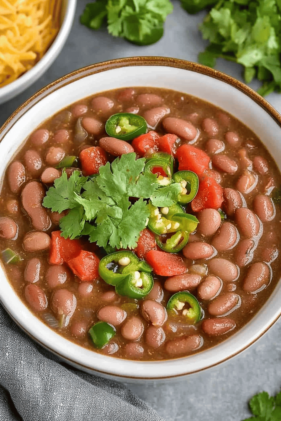 Crock Pot Pinto Beans ingredients organized and measured on kitchen counter