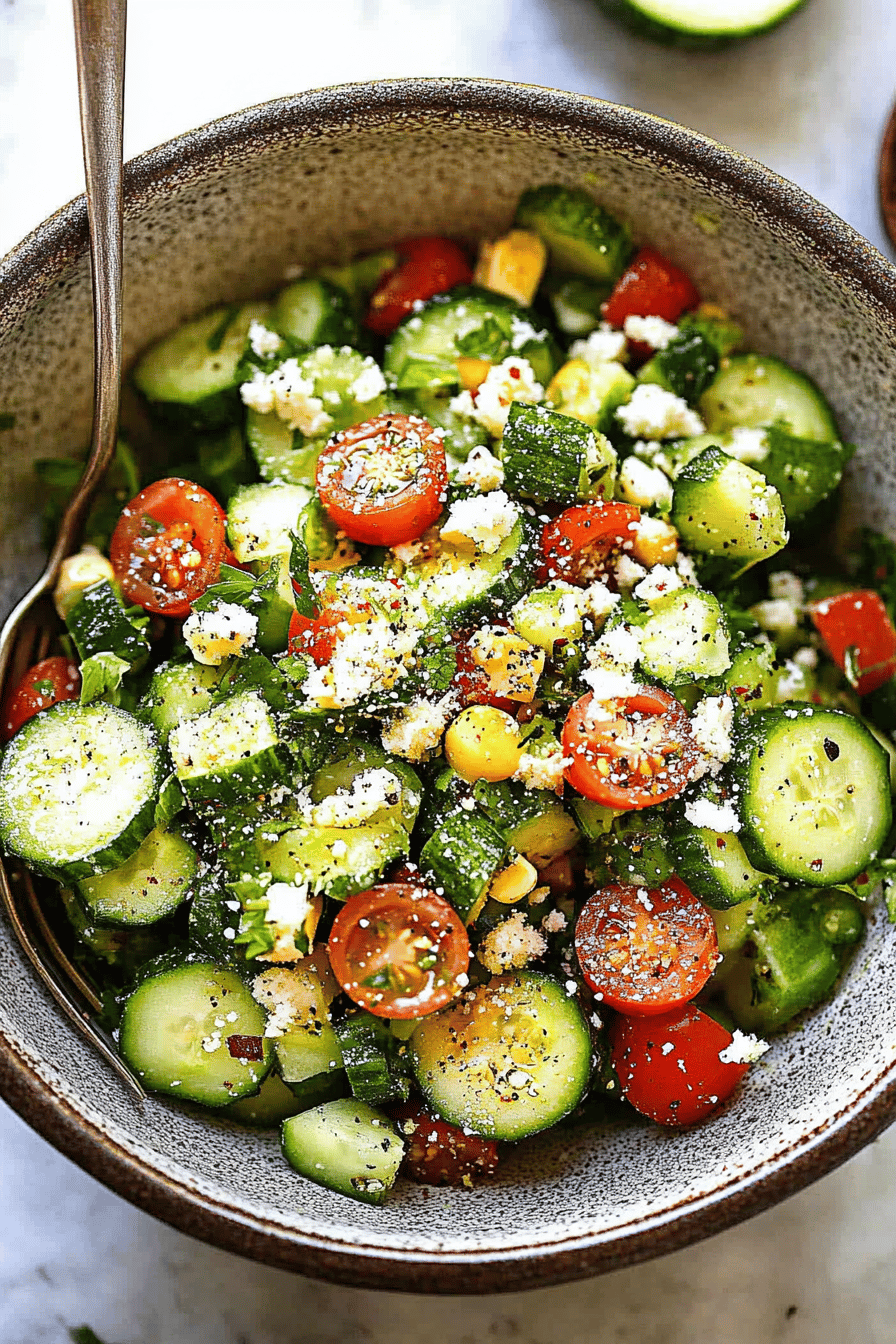 Cucumber Salad Recipe ingredients organized and measured on kitchen counter