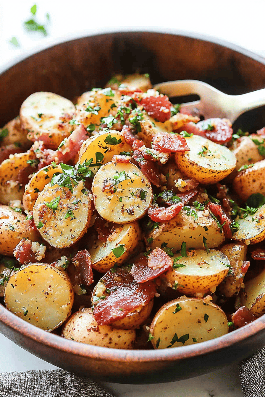 German Potato Salad Recipe slice on plate showing perfect texture and swirl pattern