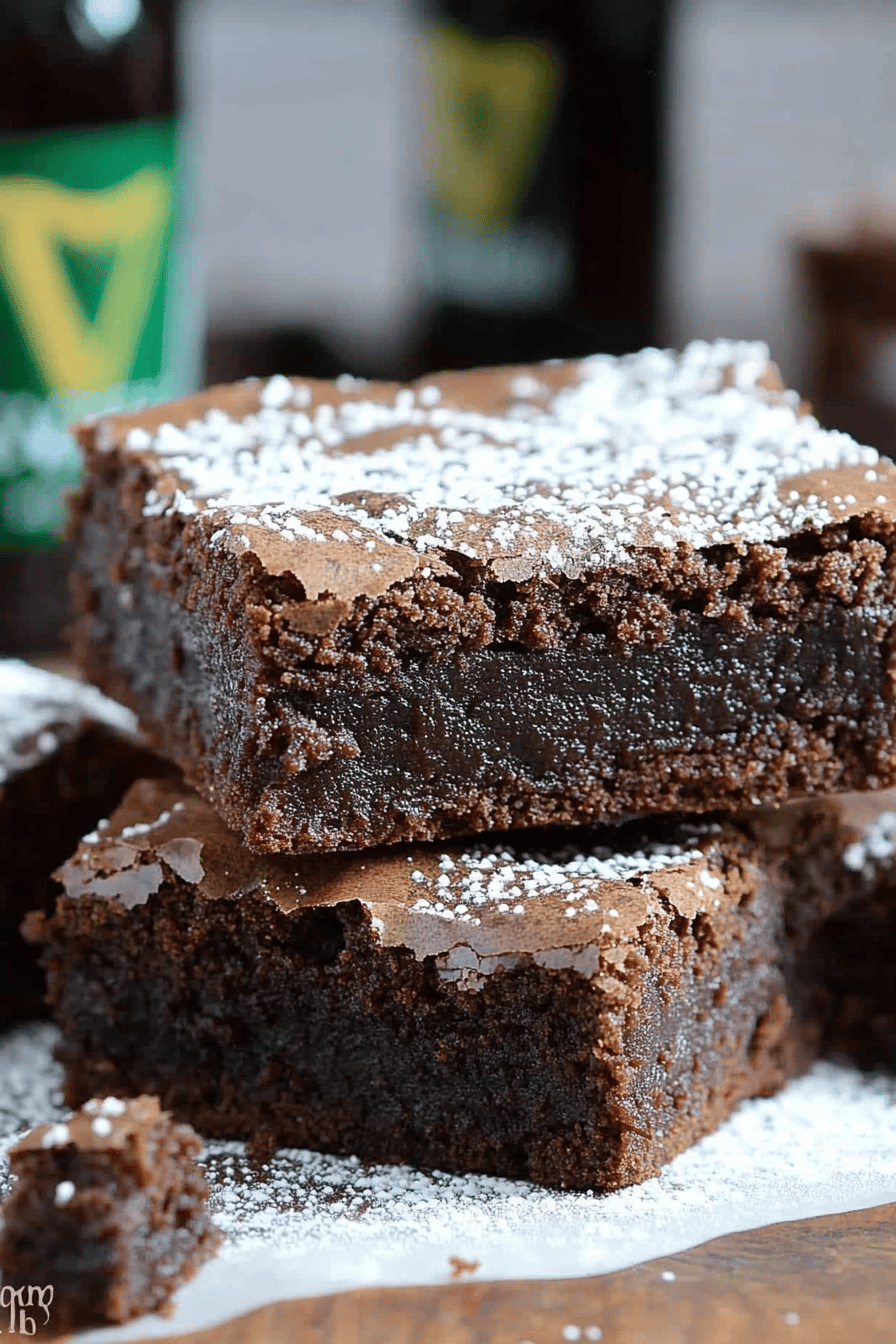 Guinness brownies ingredients organized and measured on kitchen counter