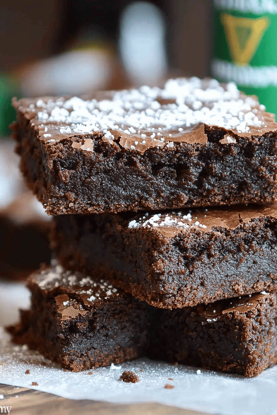 Guinness brownies slice on plate showing perfect texture and swirl pattern