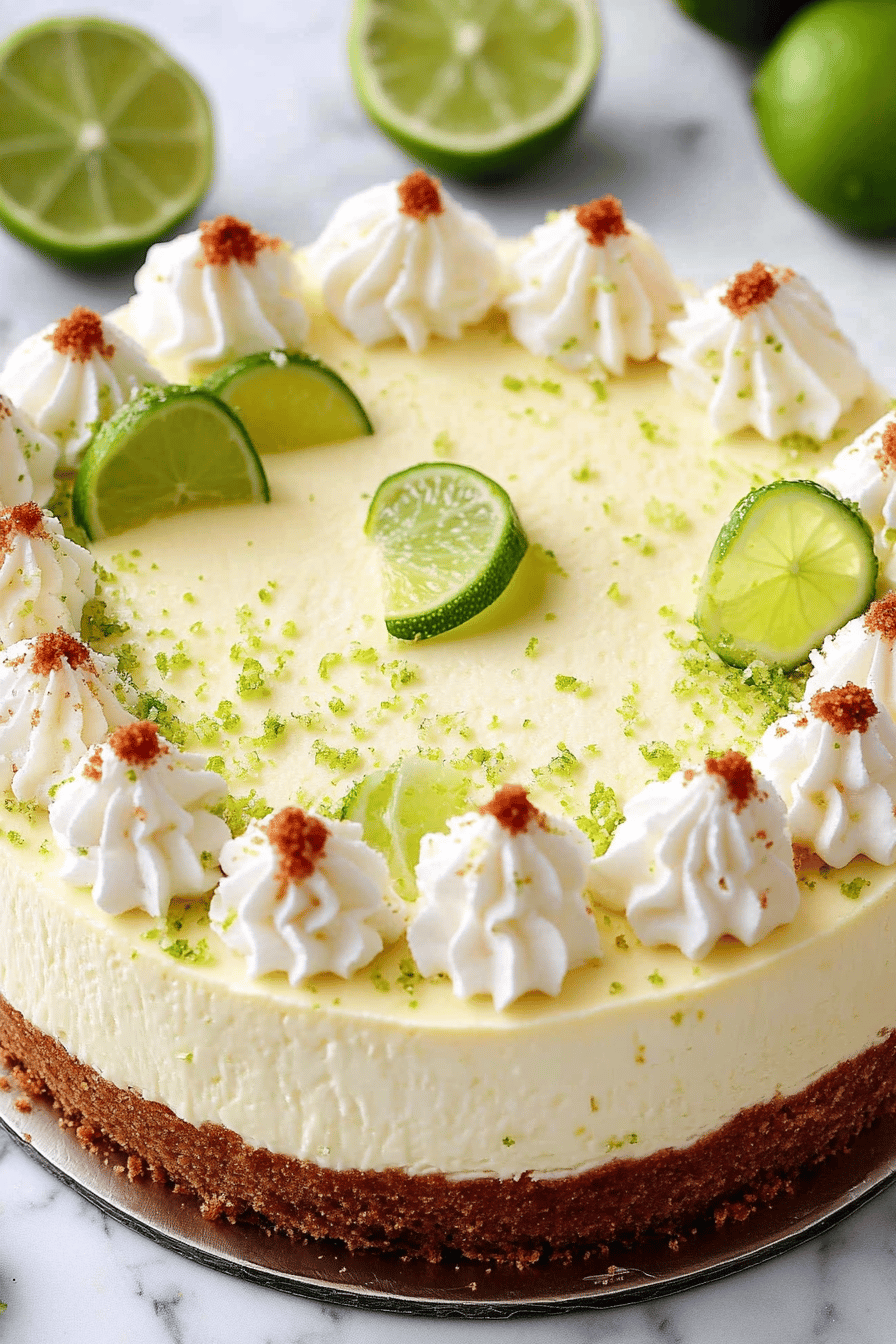 Key Lime Cheesecake Recipe slice on plate showing perfect texture and swirl pattern