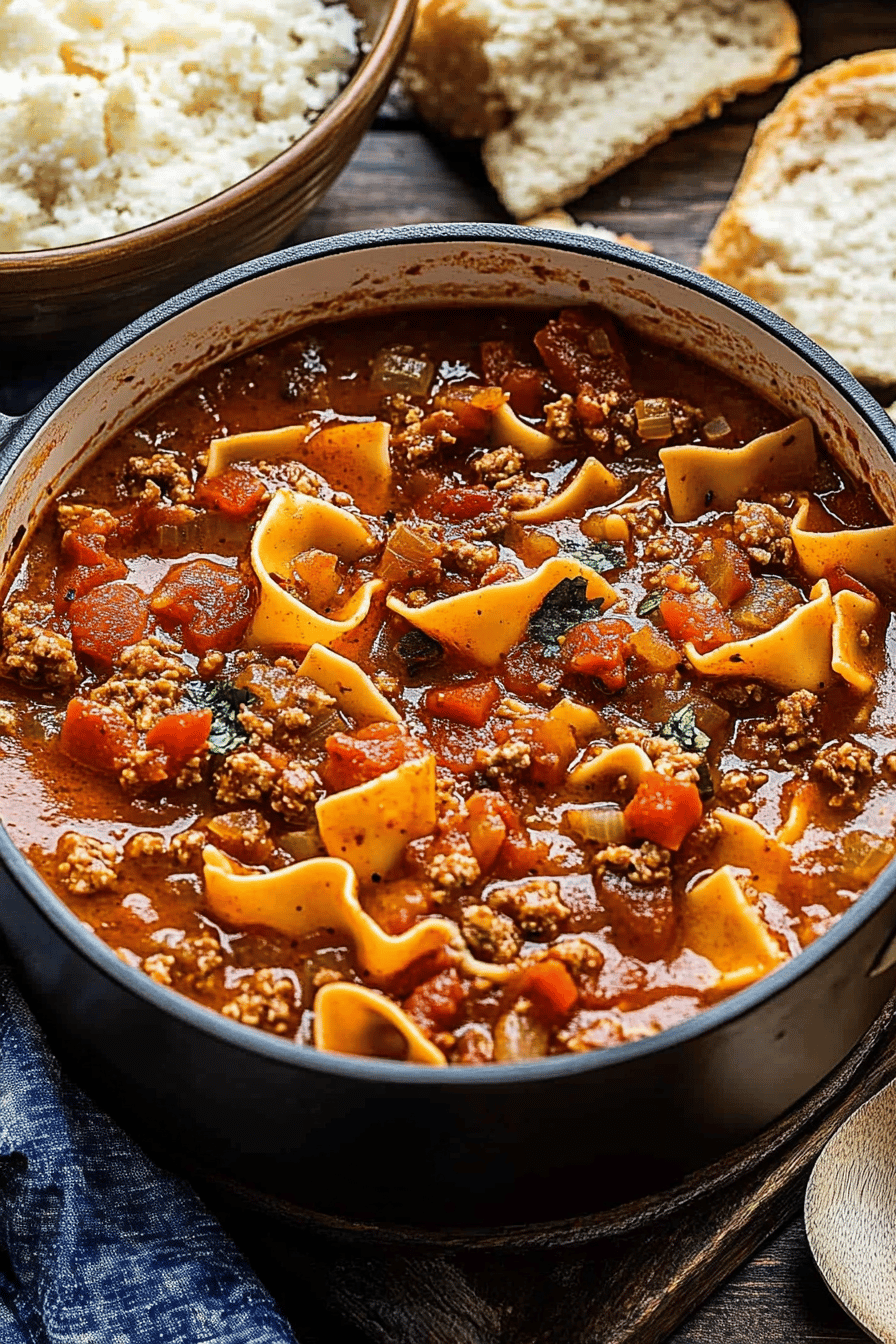 Lasagna Soup Recipe slice on plate showing perfect texture and swirl pattern