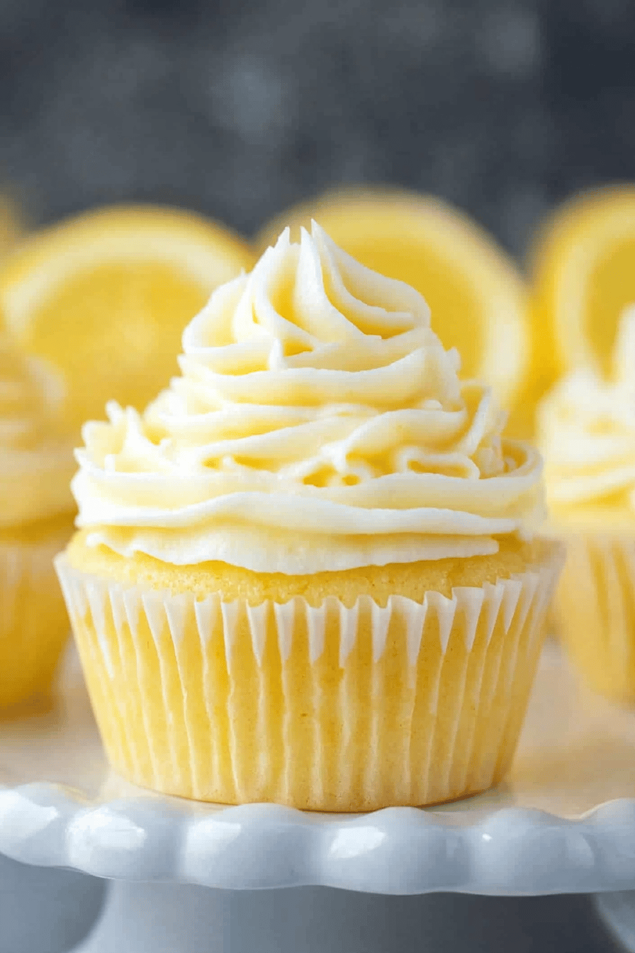 Lemon Cupcakes slice on plate showing perfect texture and swirl pattern