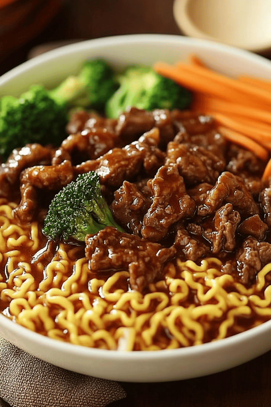 Mongolian beef ramen ingredients organized and measured on kitchen counter