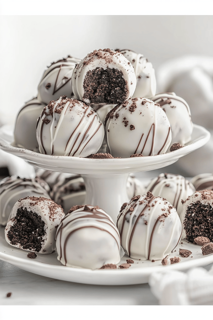 Oreo truffles slice on plate showing perfect texture and swirl pattern