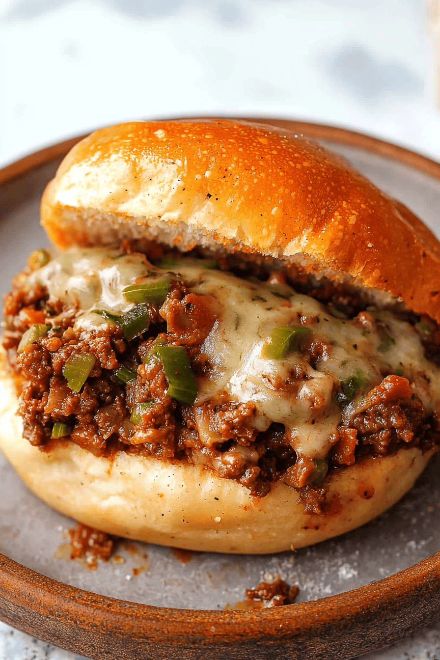 Philly Cheesesteak Sloppy Joes ingredients organized and measured on kitchen counter