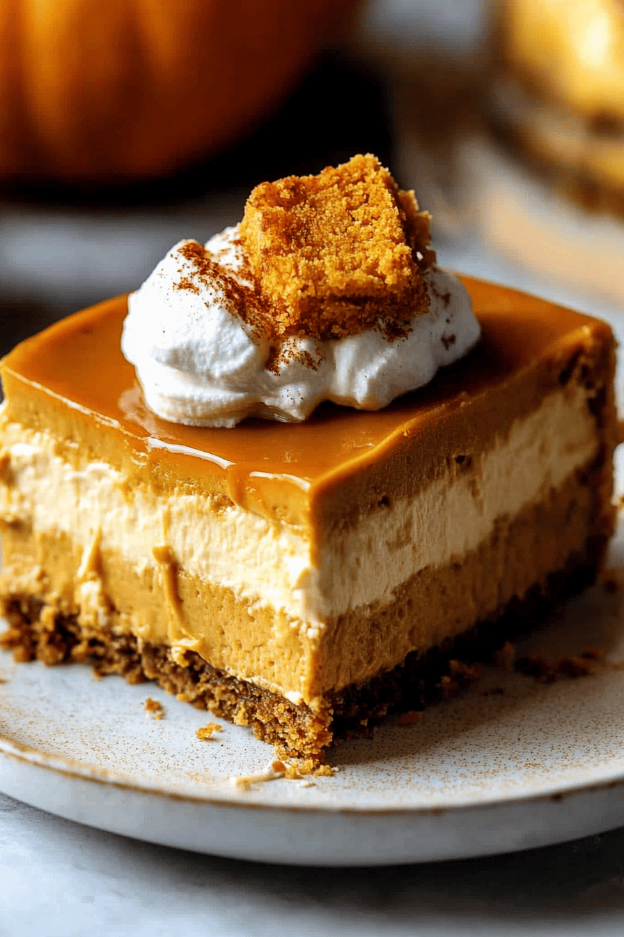 Pumpkin Cheesecake Recipe slice on plate showing perfect texture and swirl pattern