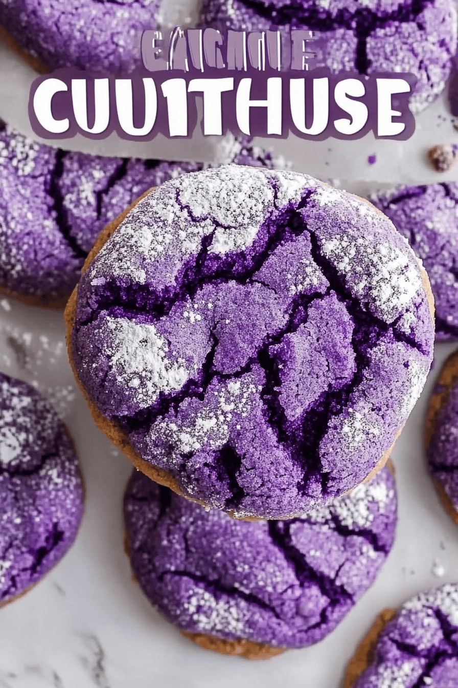 Purple Crinkle Cookies slice on plate showing perfect texture and swirl pattern