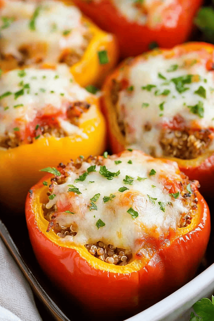 Quinoa Stuffed Peppers ingredients organized and measured on kitchen counter