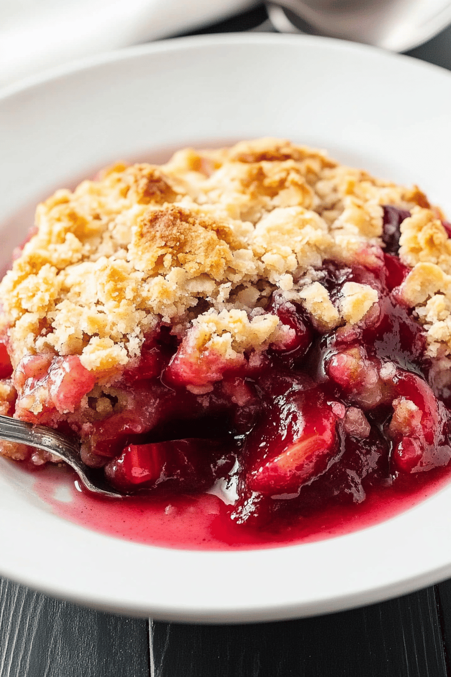 Rhubarb crumble slice on plate showing perfect texture and swirl pattern